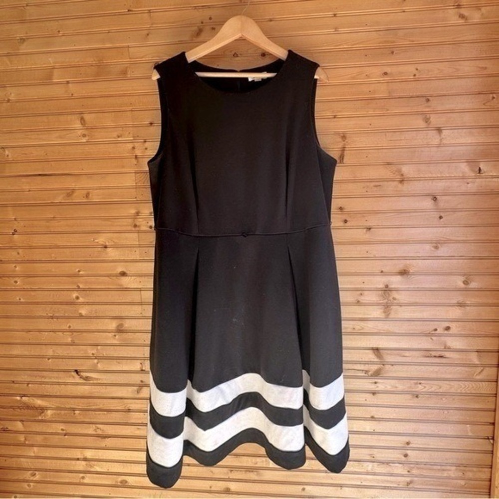 Calvin Klein Dress A Line Sleeveless Black White Striped 18W Work Wedding Guest